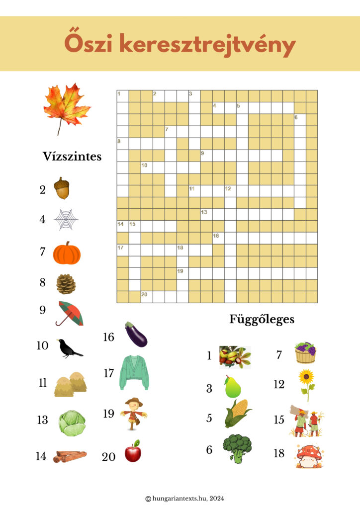 keresztrejtvény gyerekeknek, a crossword puzzle for children